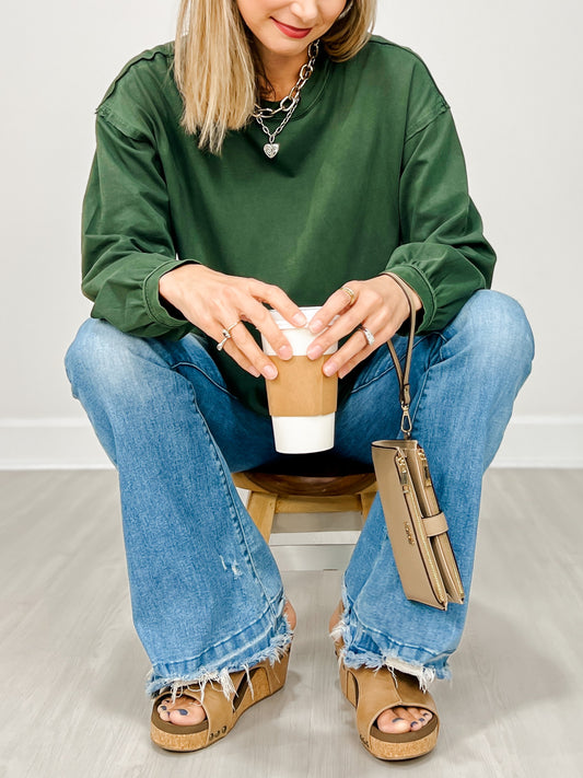 Pigment Washed Cotton Edge Long Sleeve Crew Top GRP B