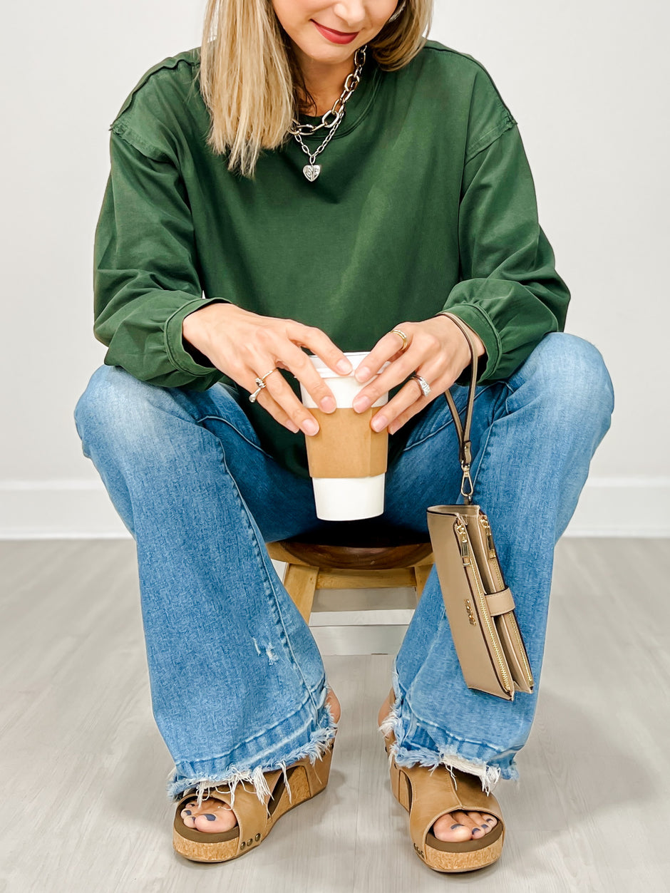 Pigment Washed Cotton Edge Long Sleeve Crew Top GRP B