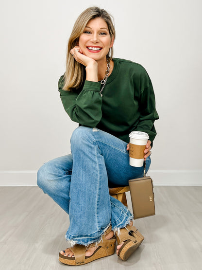Pigment Washed Cotton Edge Long Sleeve Crew Top GRP B