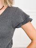 Short Double Layered Sleeve RIbbed V-Neck Top