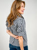 Gingham Short Puff Sleeve Top with Ruffle Detail