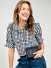 Gingham Short Puff Sleeve Top with Ruffle Detail