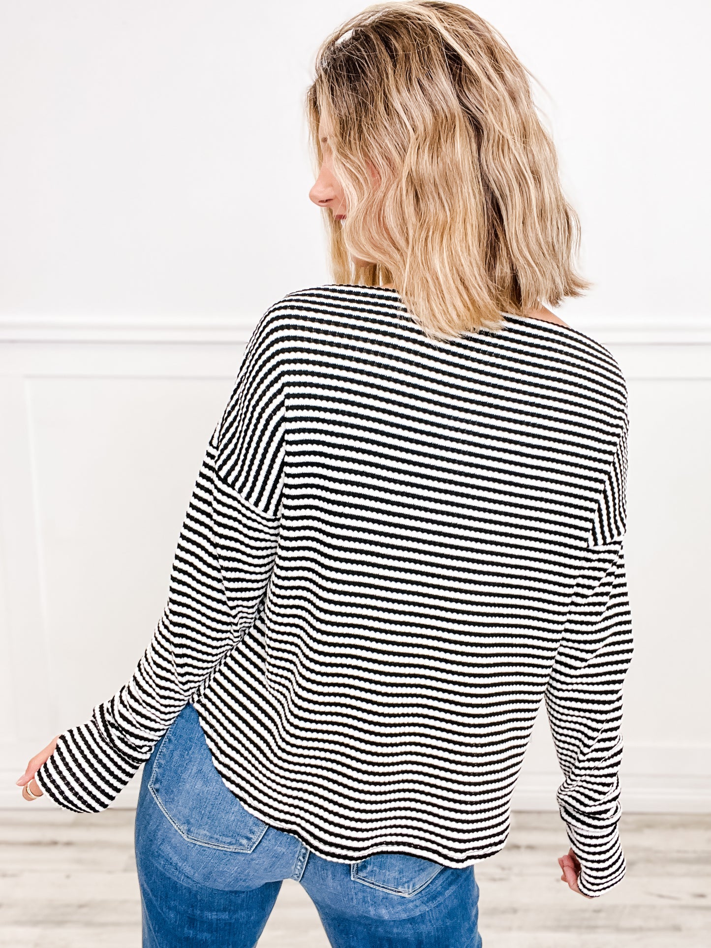 Long Sleeve Off Shoulder Textured Top