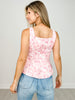 Floral Faux Suede Button Front Peplum Style Vest Top