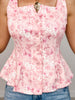 Floral Faux Suede Button Front Peplum Style Vest Top