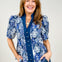 Printed Short Puff Sleeve Top with Contrast Trim Neckline