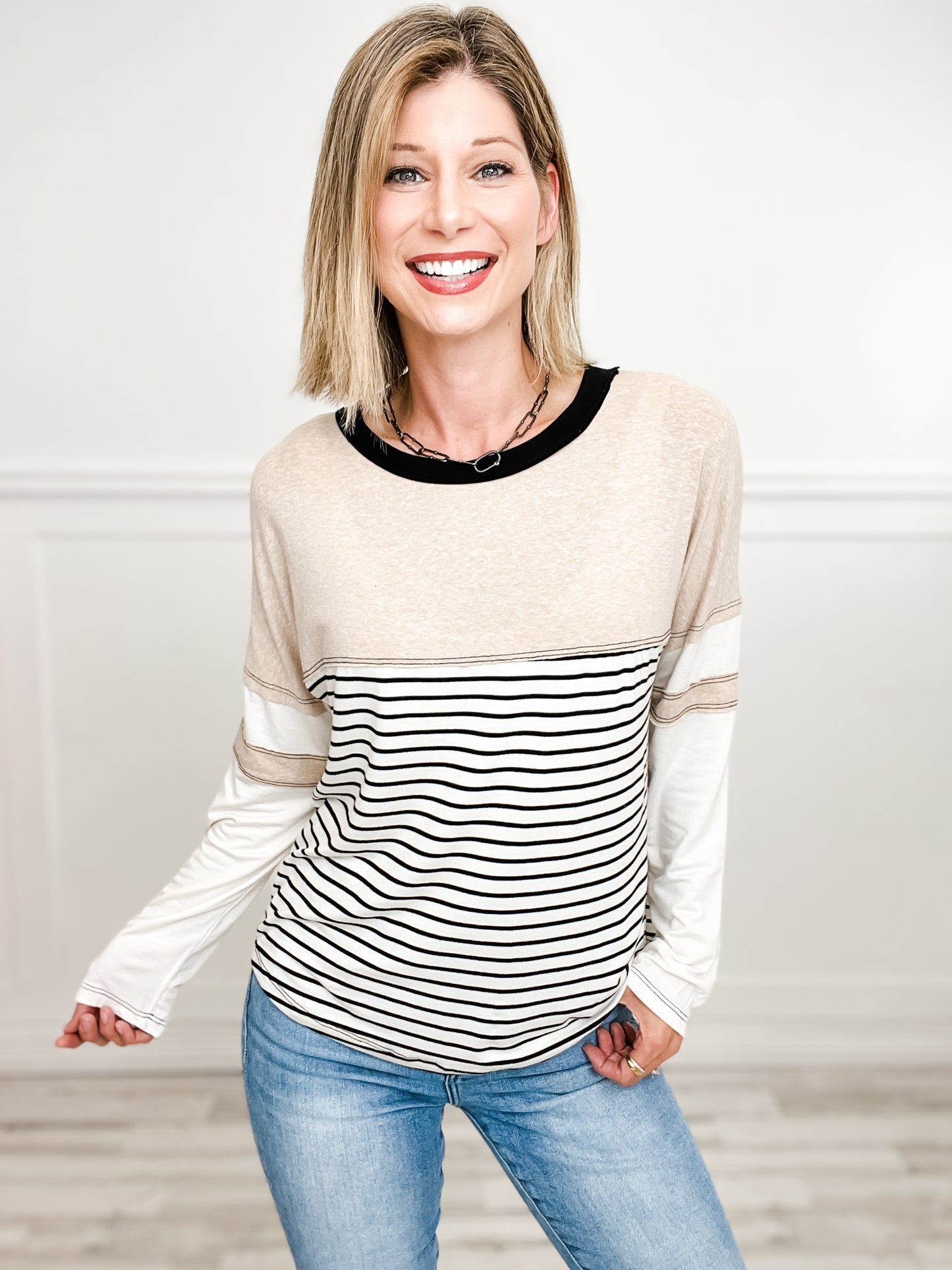 Long Sleeve Tri-blend Colorblock Knit Top