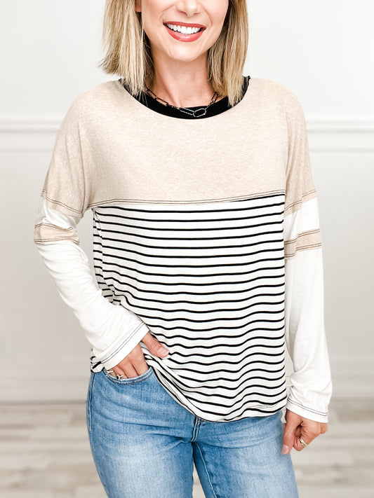 Long Sleeve Tri-blend Colorblock Knit Top