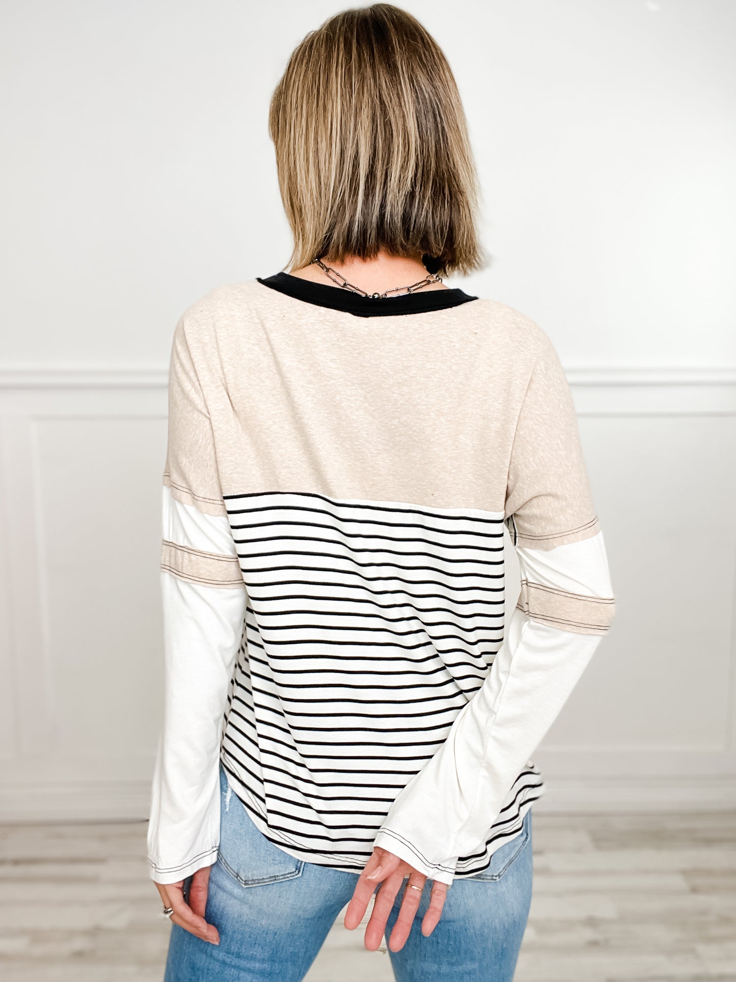 Long Sleeve Tri-blend Colorblock Knit Top