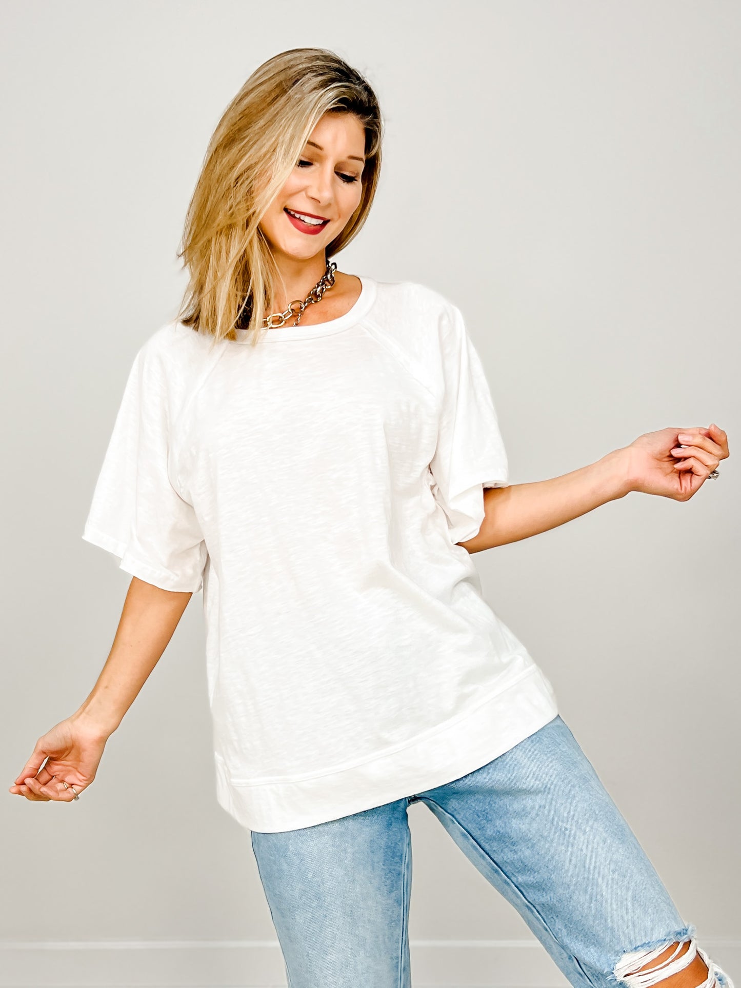 Oversized Cotton Slub Short Sleeve Top GRP C