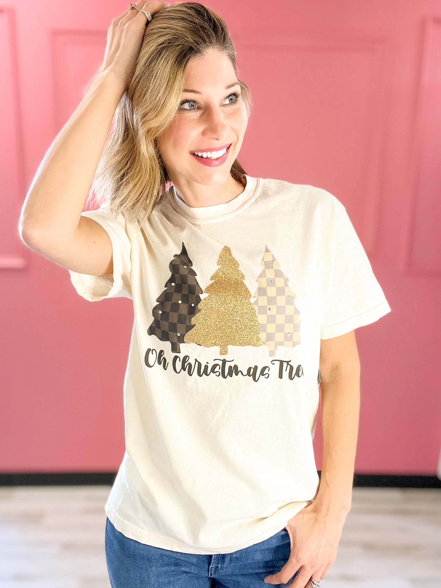 Designer Christmas Tree Glitter Rhinestone Graphic Tee