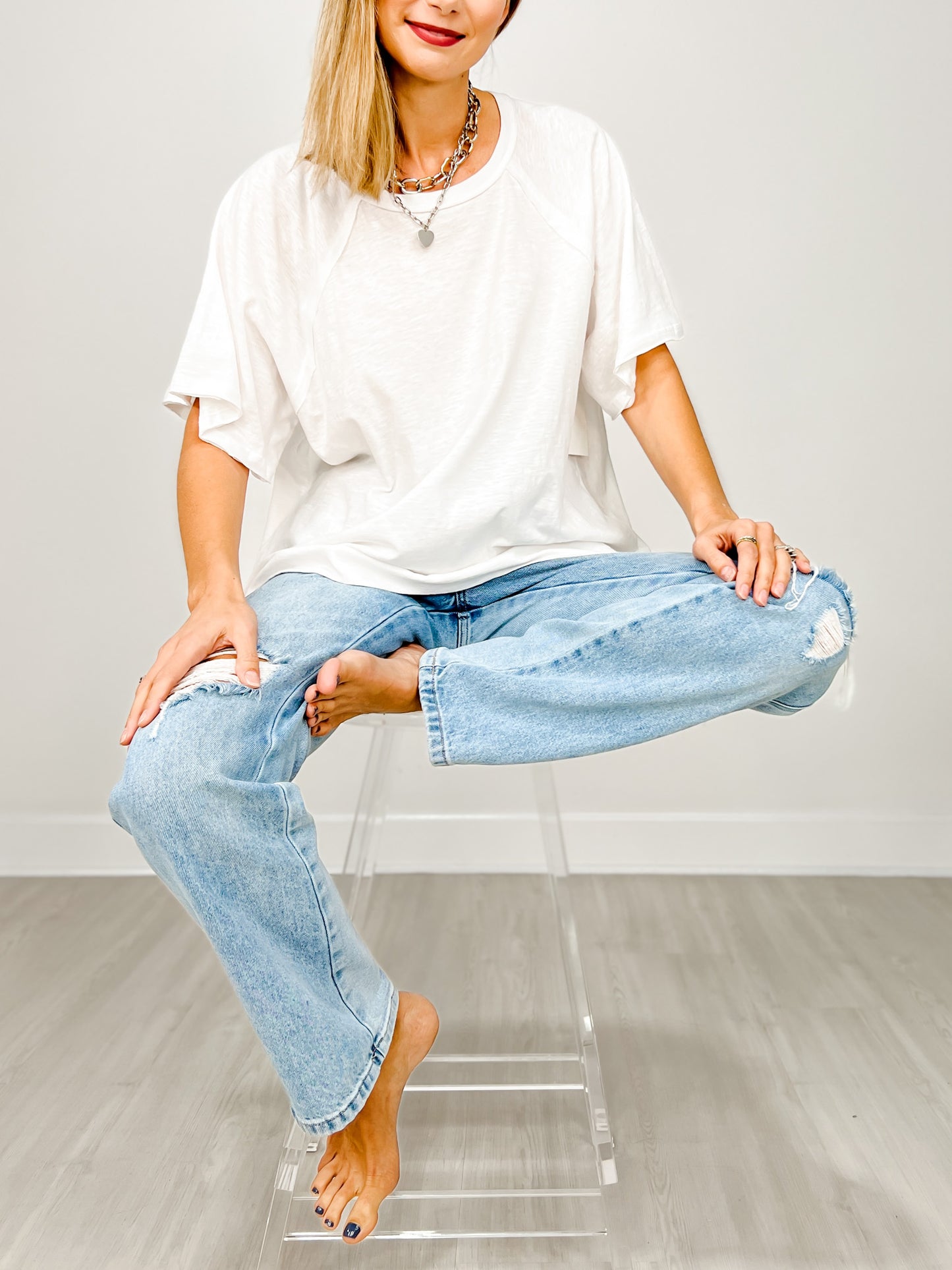 Oversized Cotton Slub Short Sleeve Top GRP C