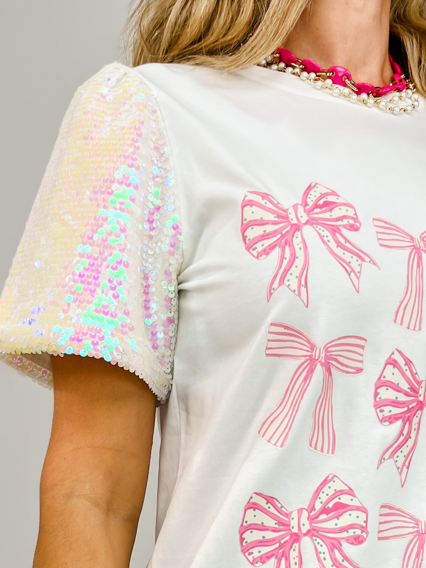 Christmas Ribbon Bow on Sequin Sleeve Princess Top