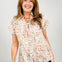 Botanical Print Short Sleeve Split Neckline Top