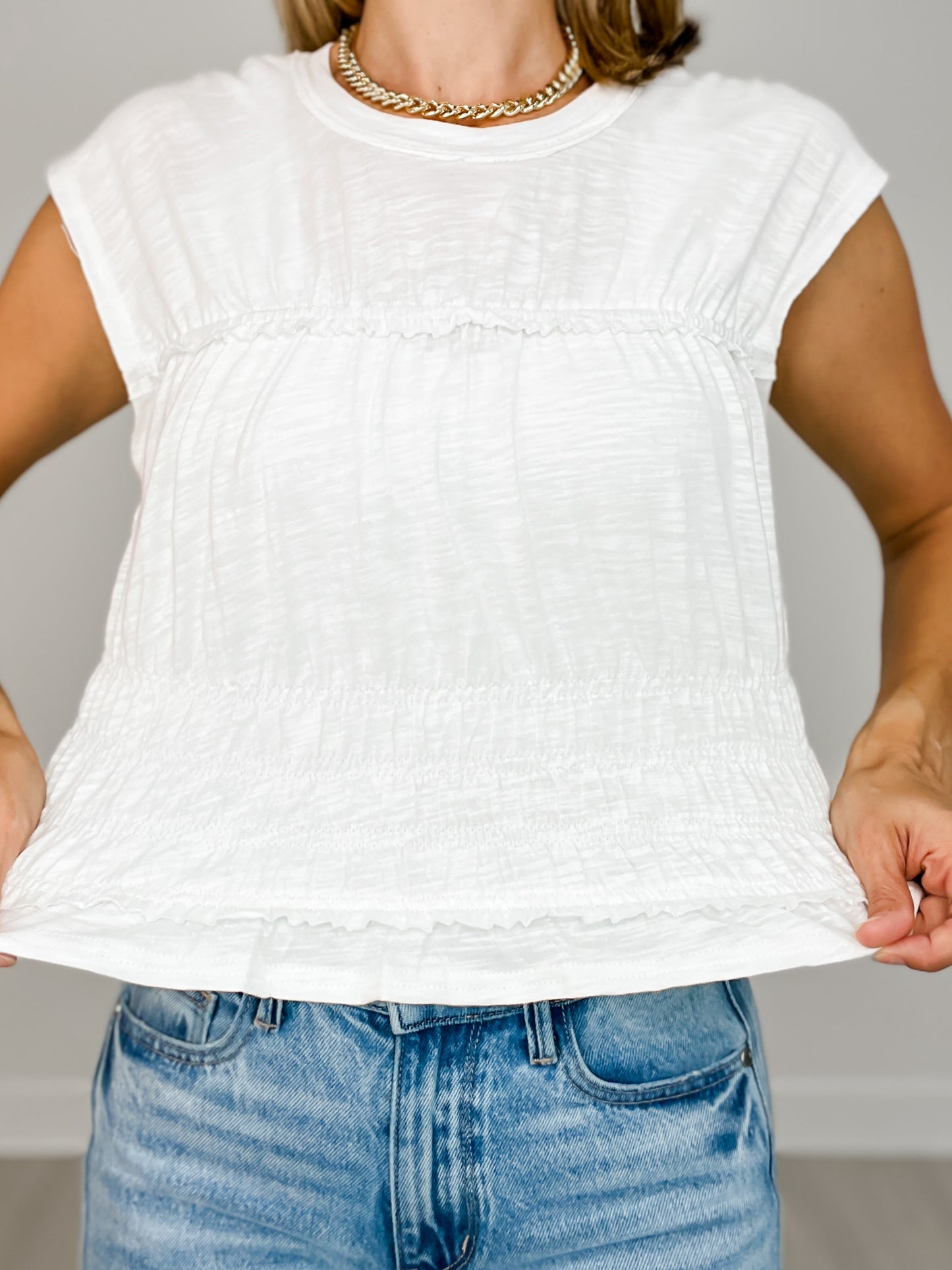 Sleeveless Top with Smocking Detail