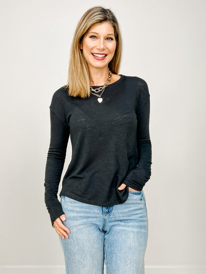 Slub Knit Drop Shoulder Long Sleeve Top