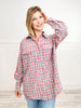 Long Sleeve Check Knit Button Down Top