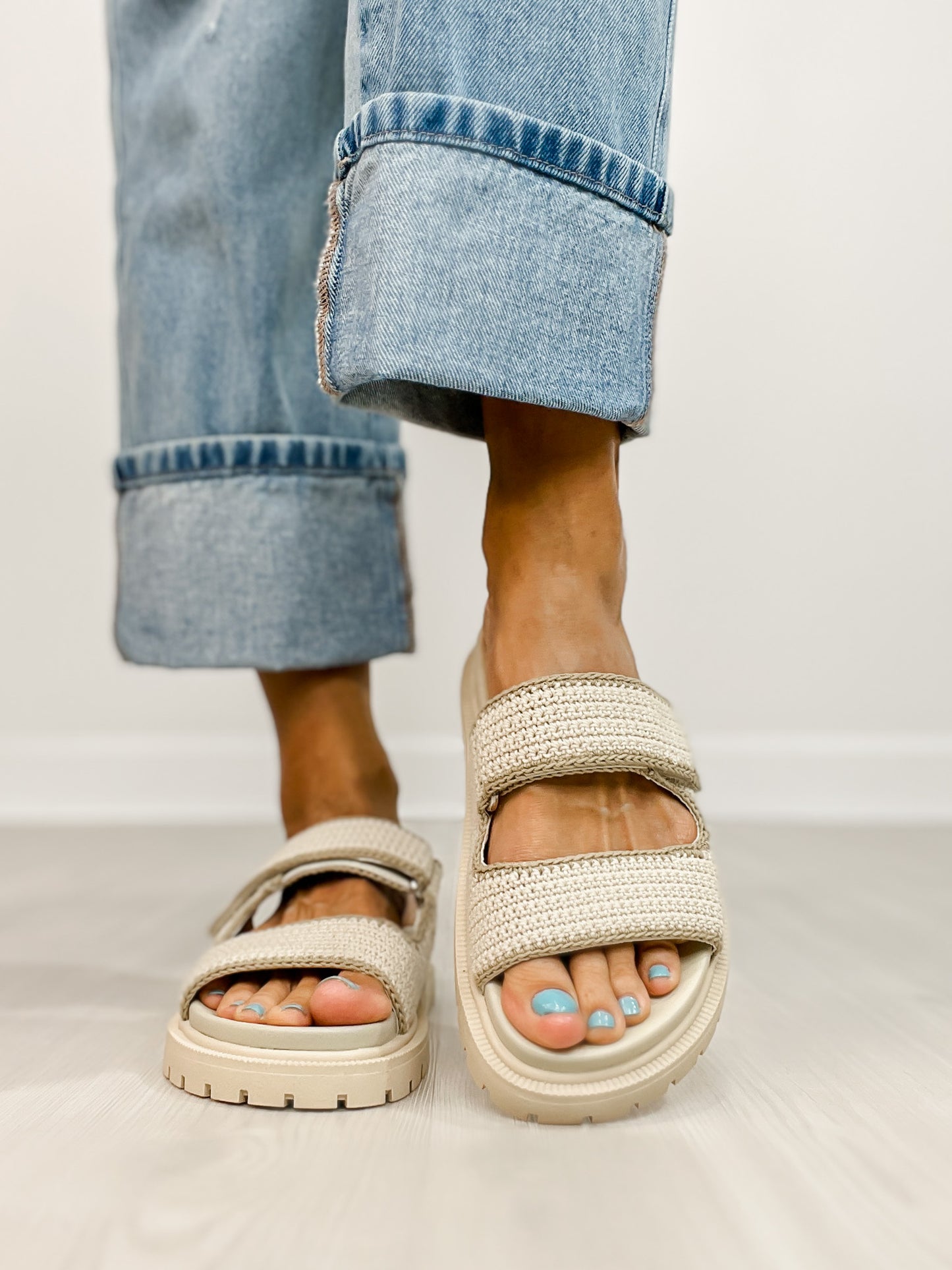 MIA Gabri Crocheted Slip-On Sandals in BONE