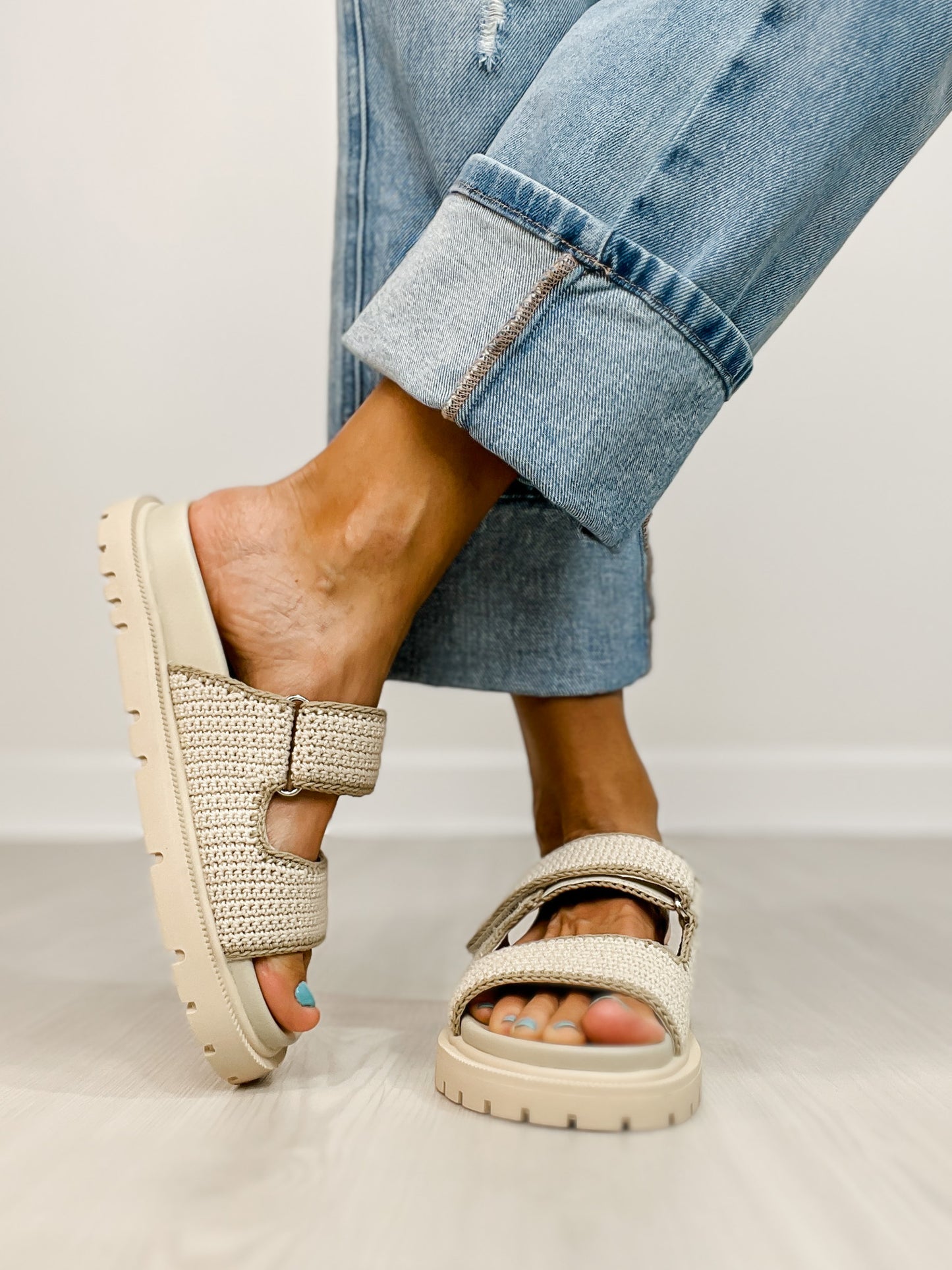 MIA Gabri Crocheted Slip-On Sandals in BONE