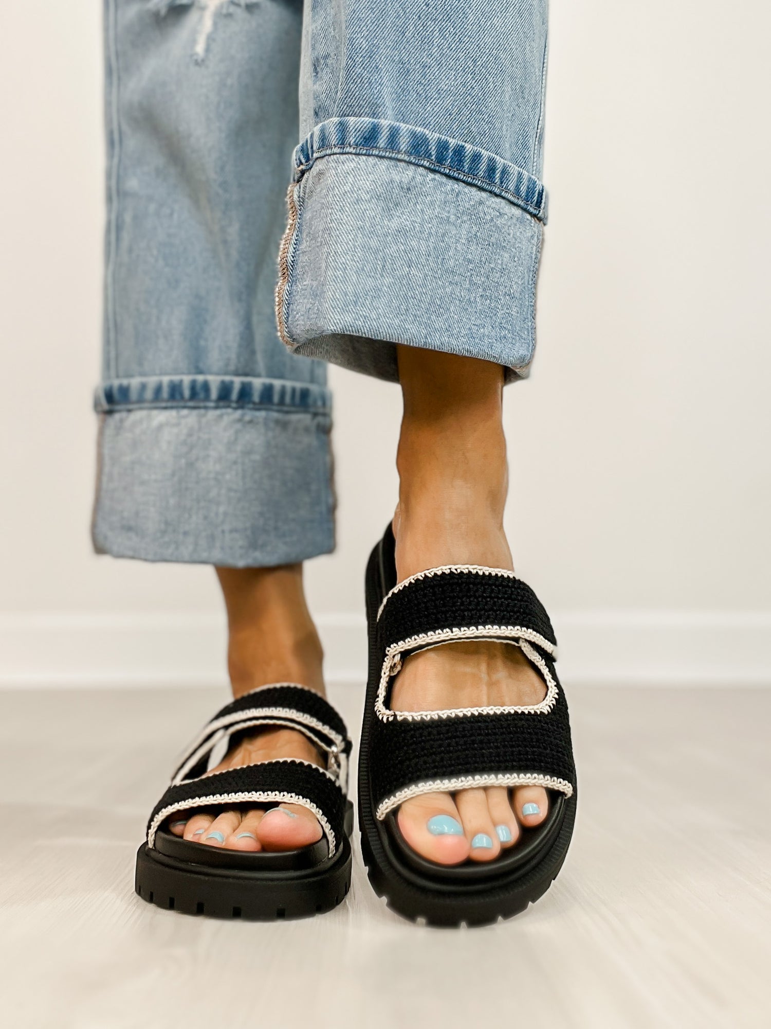 Sandals Mia Slip Ons MIA Gabri Crocheted Slip-On Sandals In BLACK