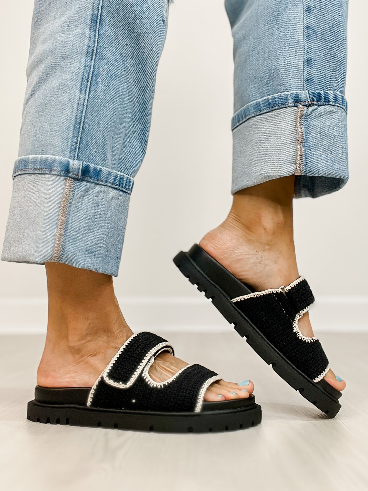 MIA Gabri Crocheted Slip-On Sandals in BLACK