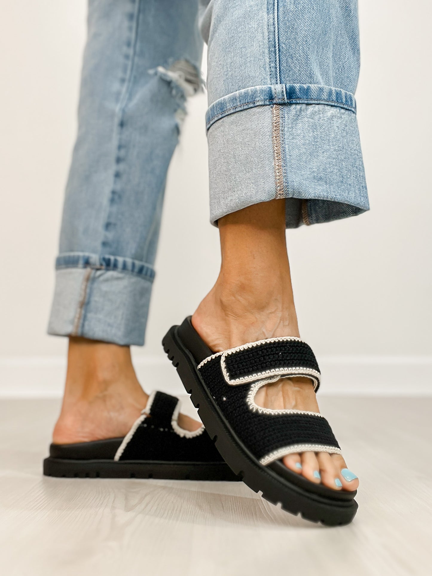 MIA Gabri Crocheted Slip-On Sandals in BLACK