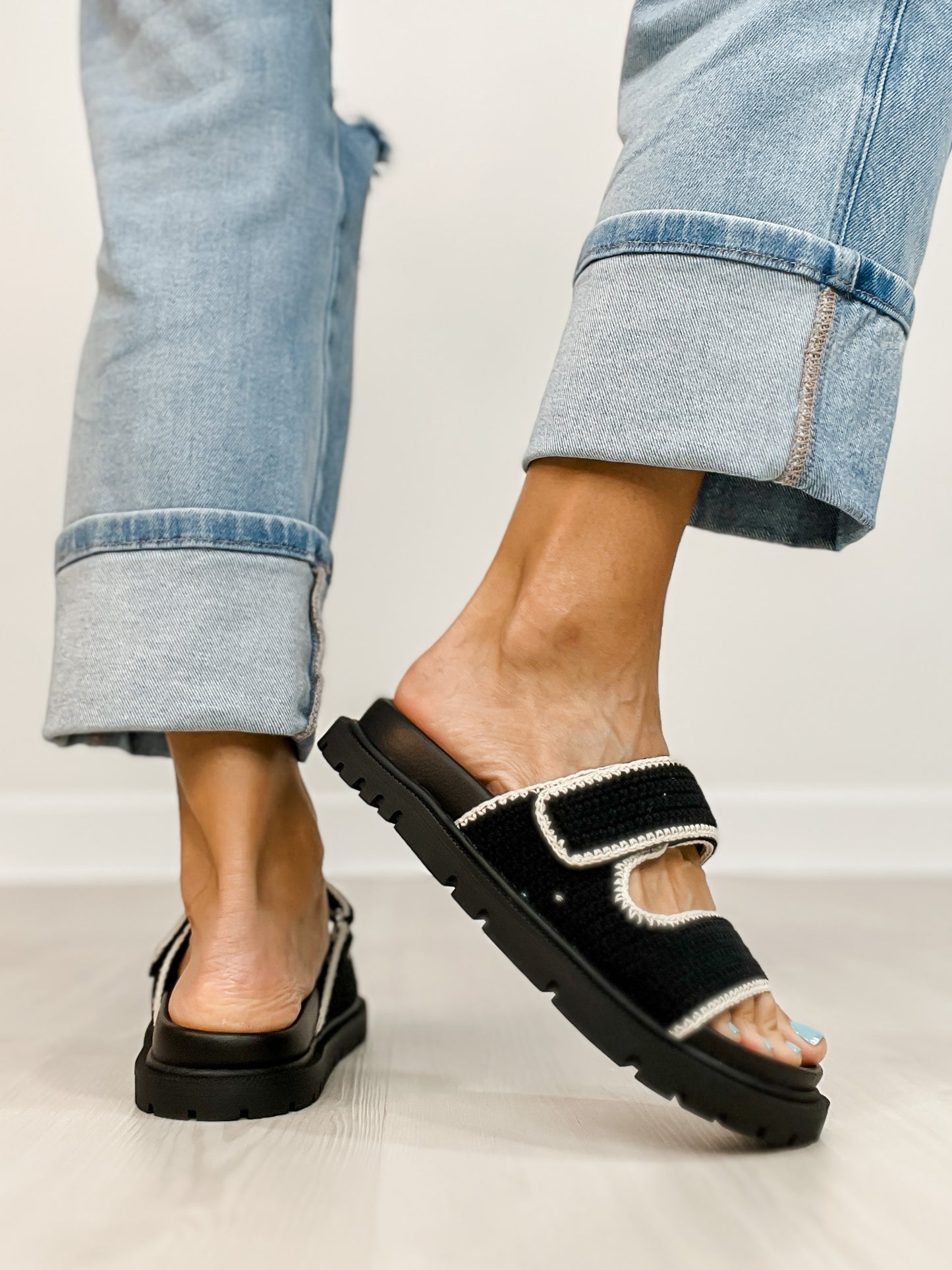 MIA Gabri Crocheted Slip-On Sandals in BLACK