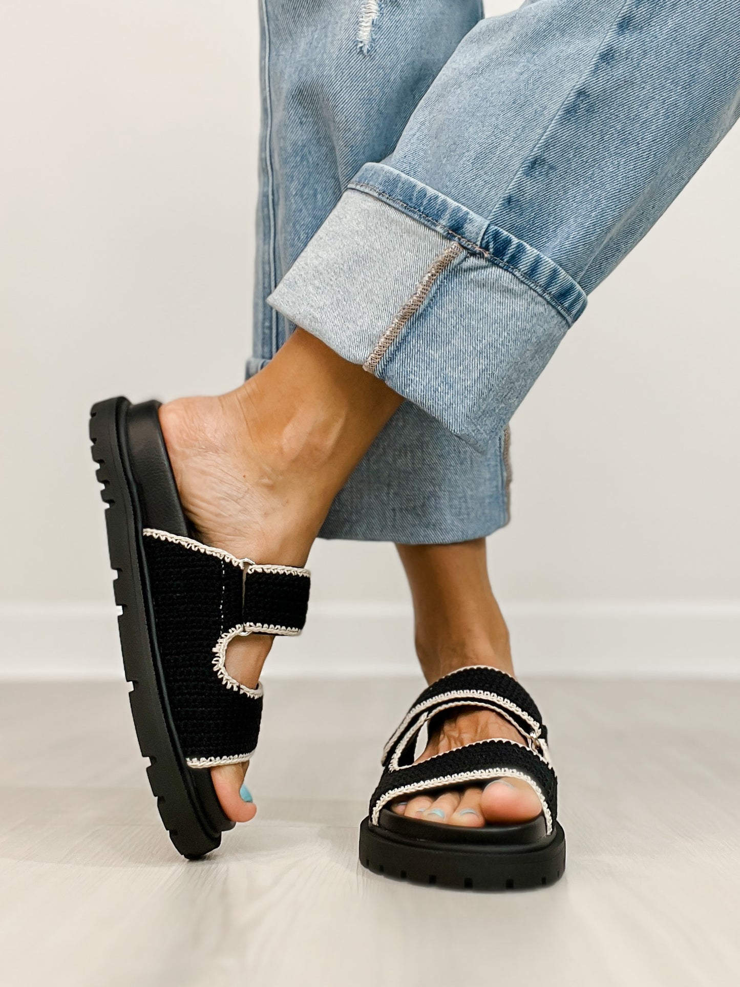 MIA Gabri Crocheted Slip-On Sandals in BLACK