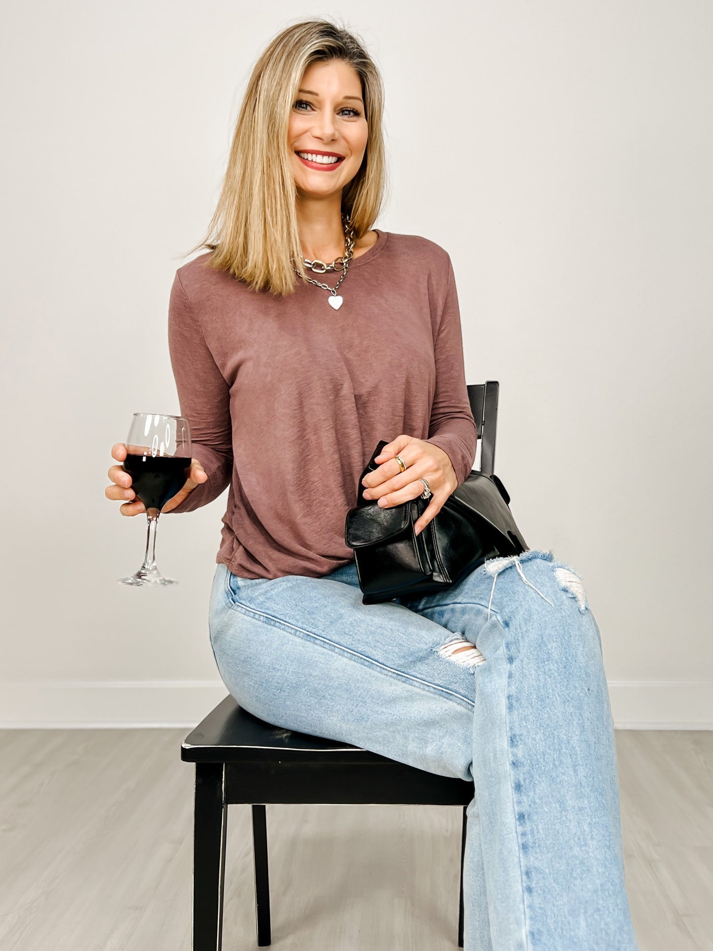 Hacci Slub Twist Front Long Sleeve Top