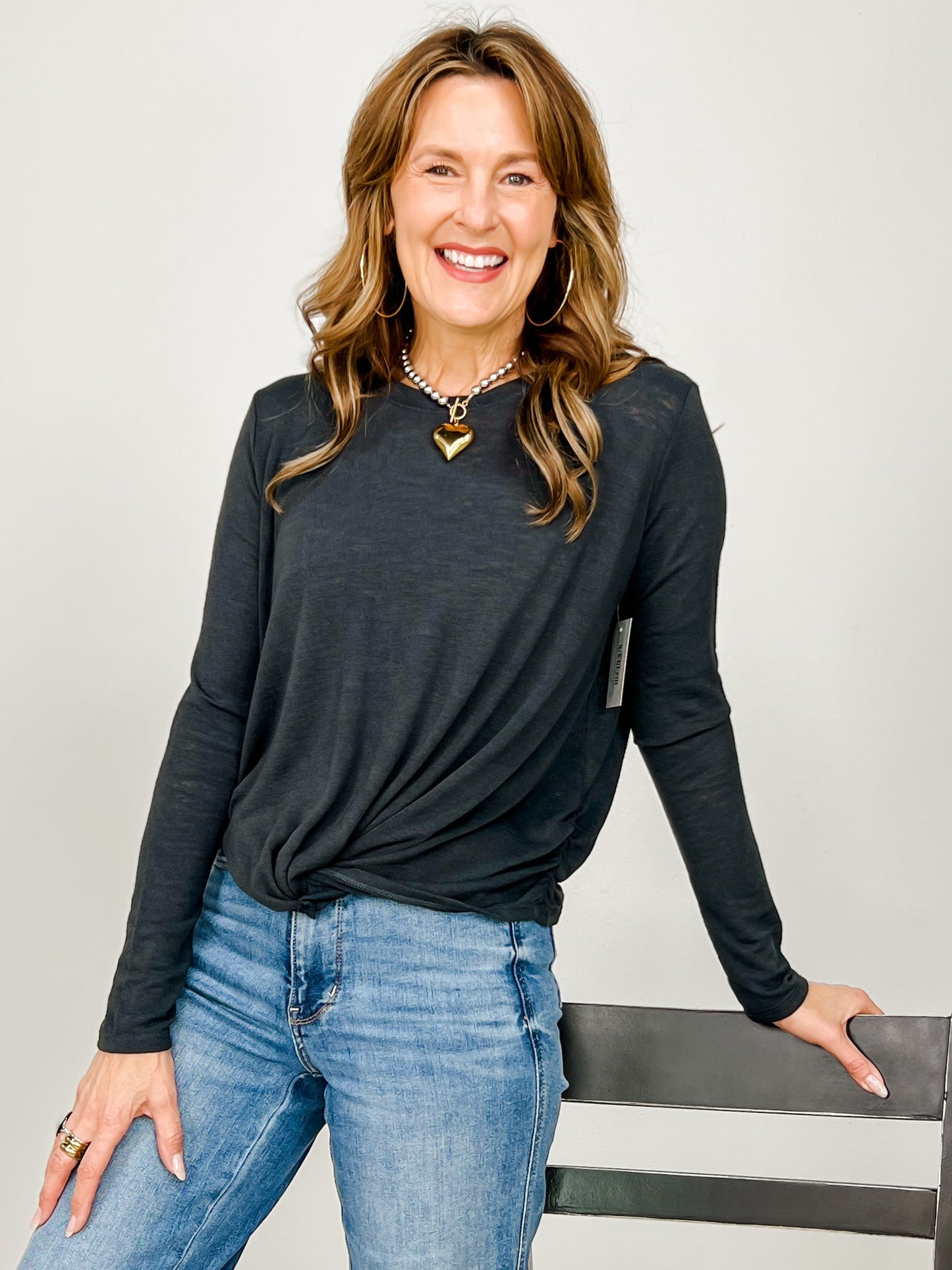 Hacci Slub Twist Front Long Sleeve Top