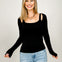 Double Slit Scoop Neck Long Sleeve Top