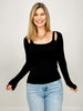 Double Slit Scoop Neck Long Sleeve Top