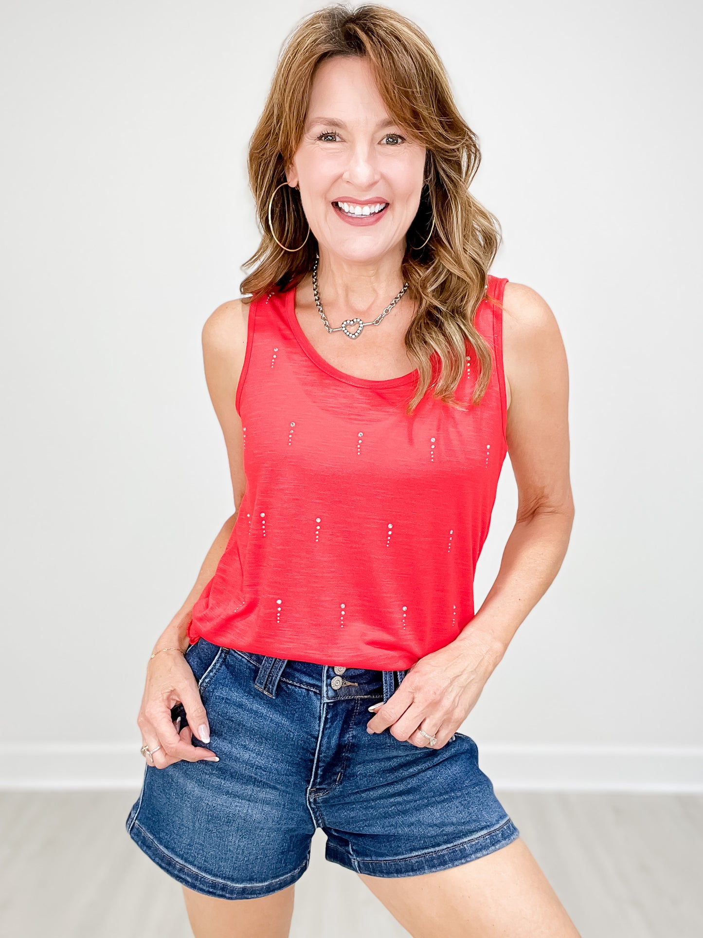 Rain Drop Rhinestone Knit Tank Top