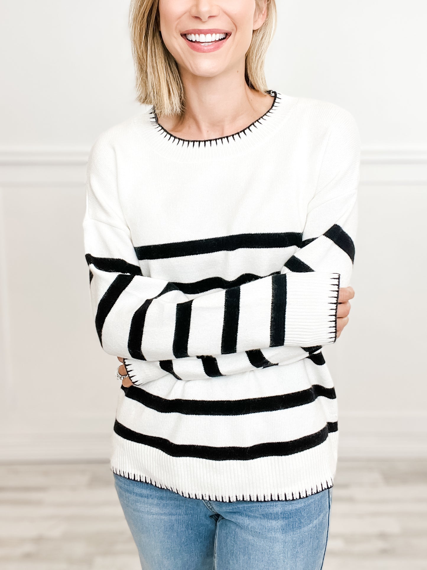 Long Sleeve Striped Knit Sweater Top