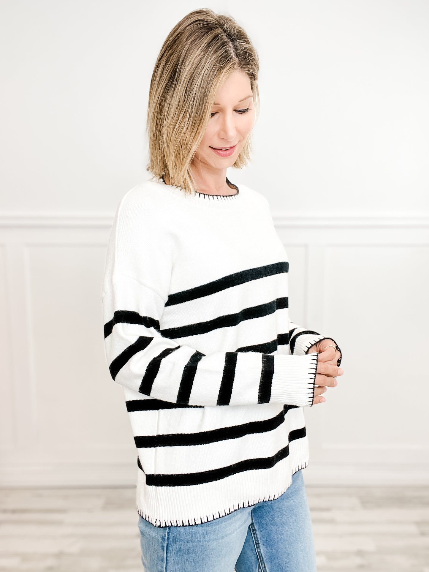 Long Sleeve Striped Knit Sweater Top