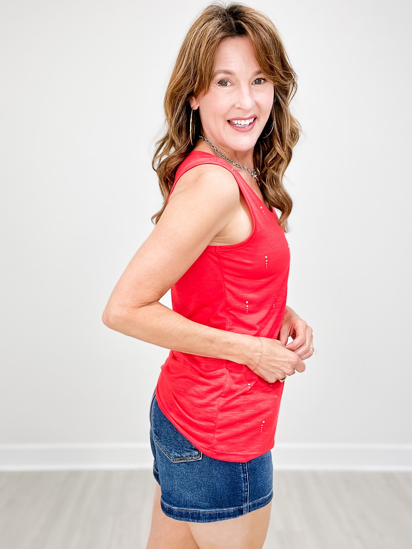 Rain Drop Rhinestone Knit Tank Top