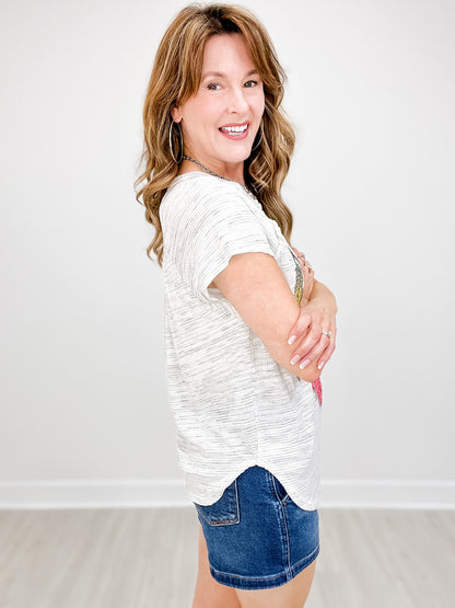 Heart Shape Dream Catcher Graphic Top with Ruffle Detail
