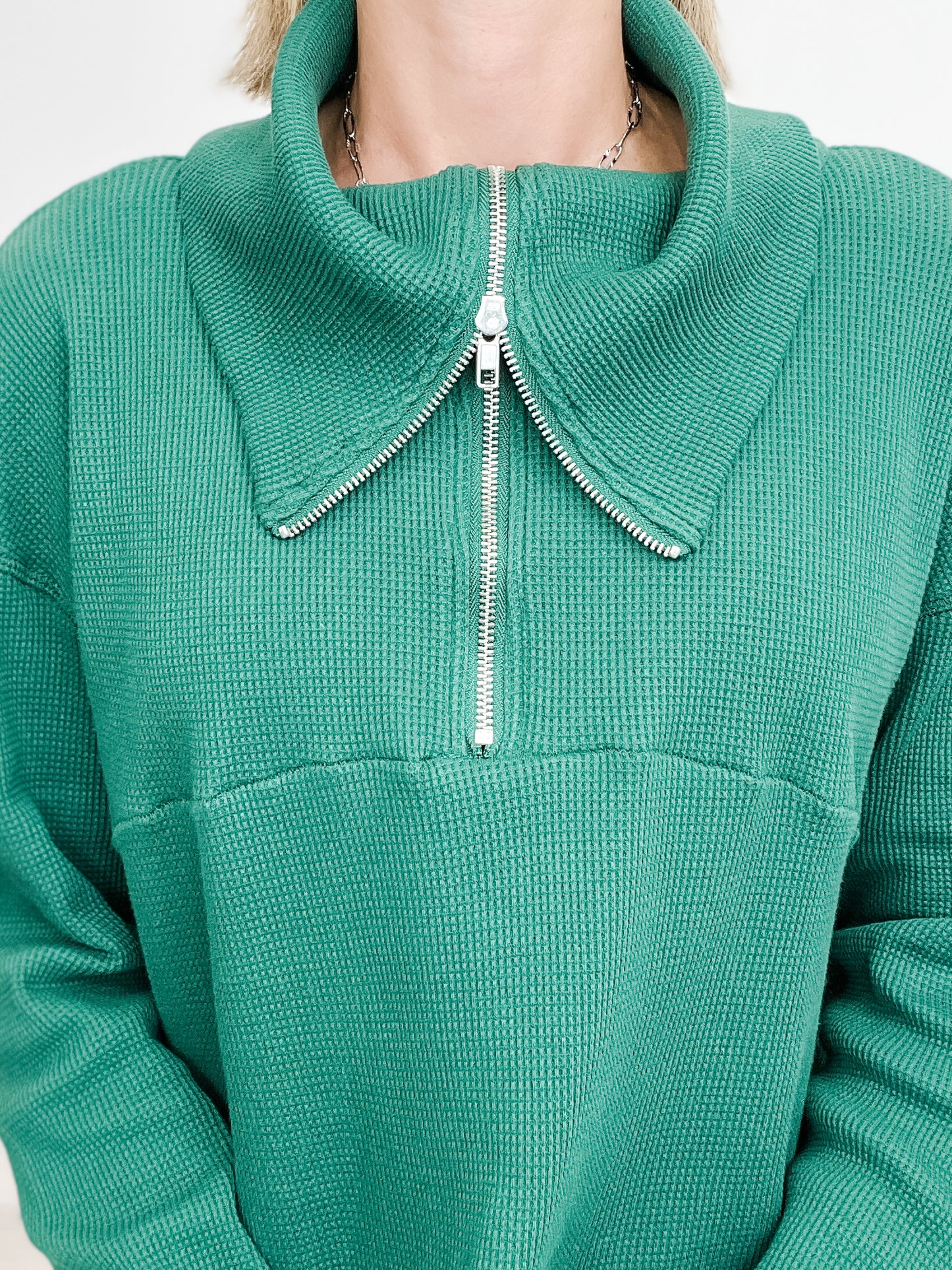 Long Sleeve Solid Knit Top with Zip-Up Collar