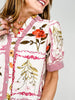 Ruffled Neckline Button Down Floral Top