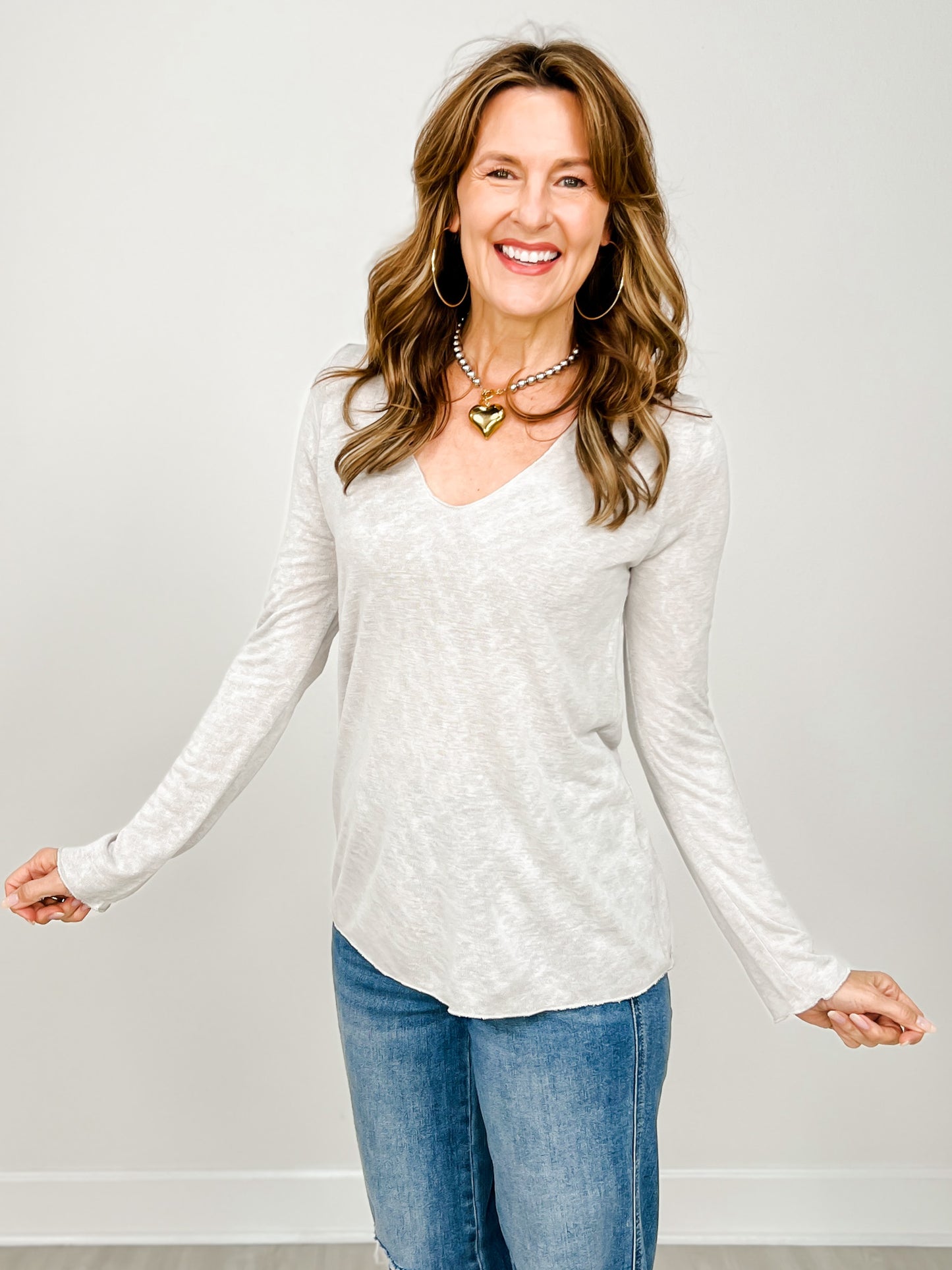 Slub Knit Scoop Neck Long Sleeve Top - Group A