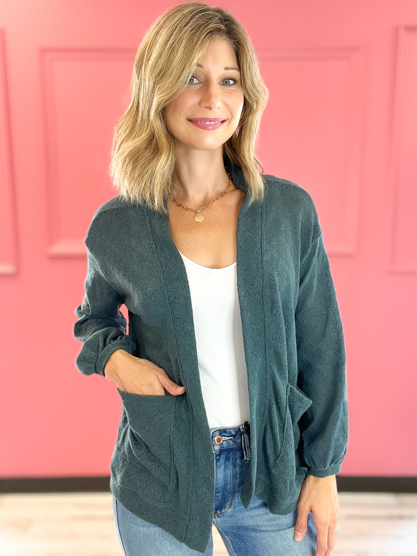 Woven Lace Cardigan with Pocket Detail - Dallas Market Live