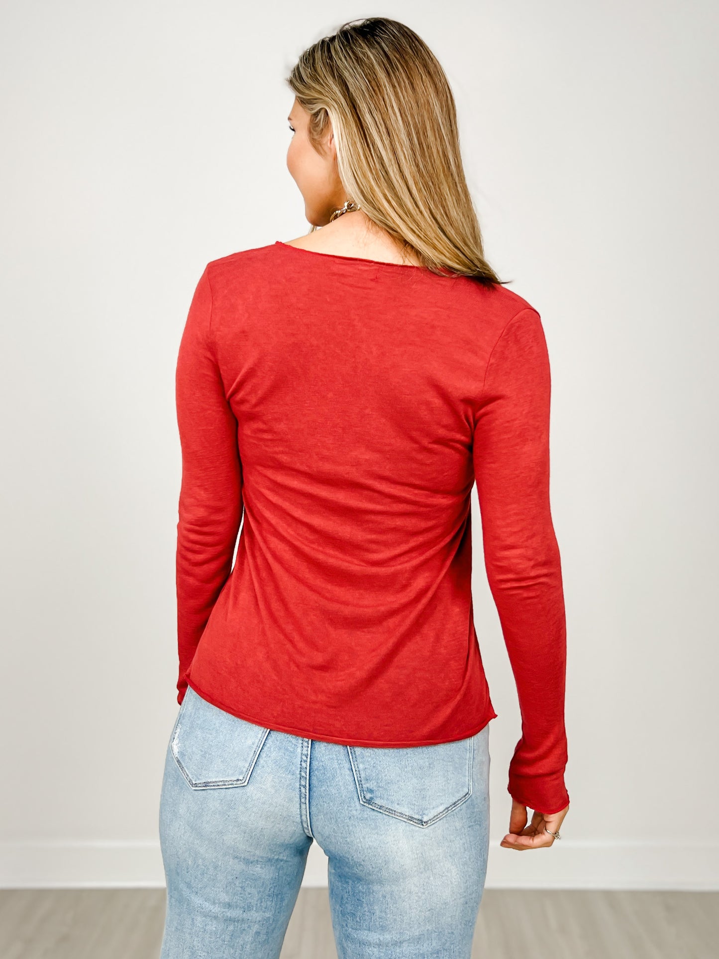 Slub Knit Scoop Neck Long Sleeve Top - Group A