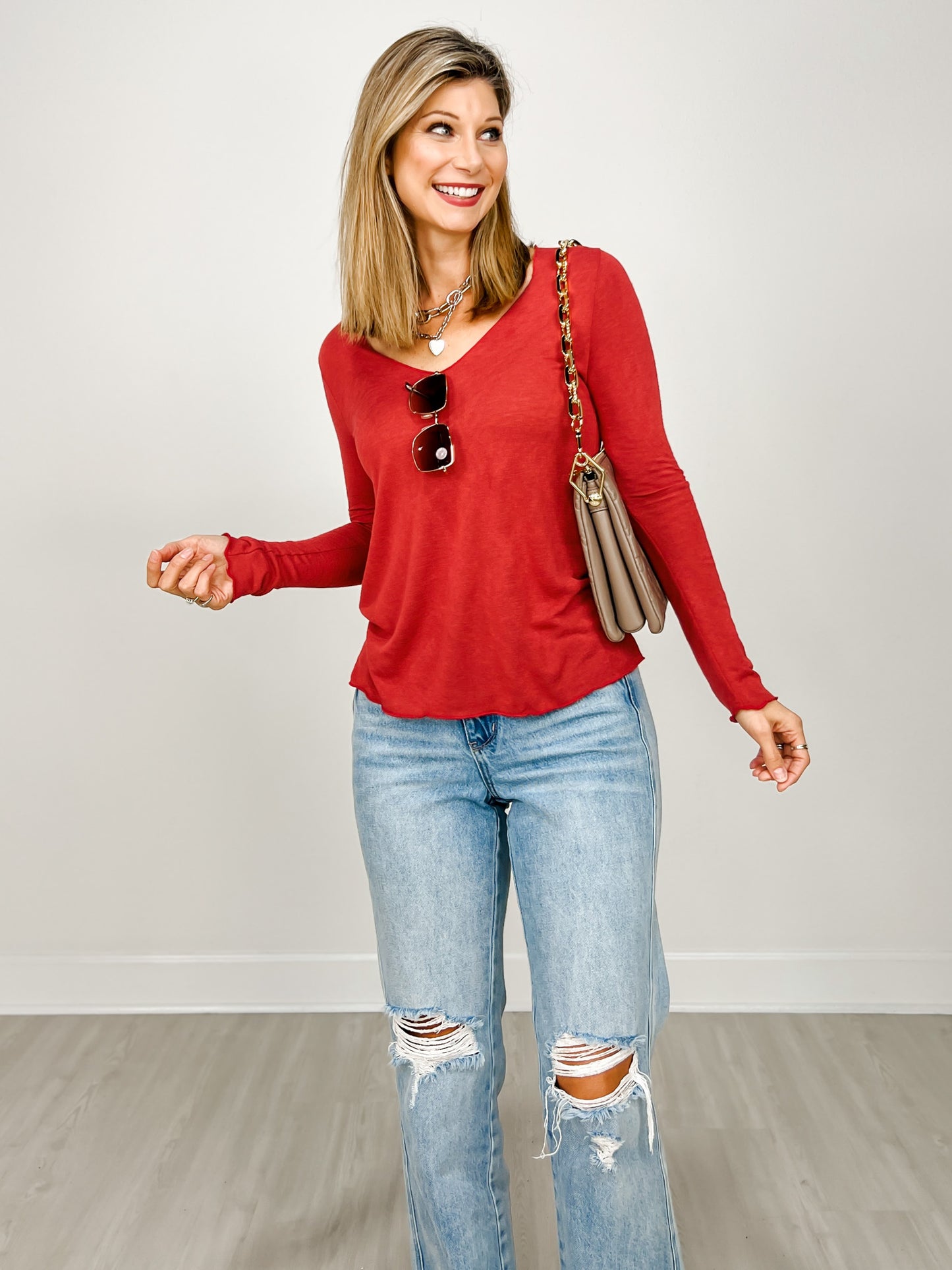 Slub Knit Scoop Neck Long Sleeve Top - Group A