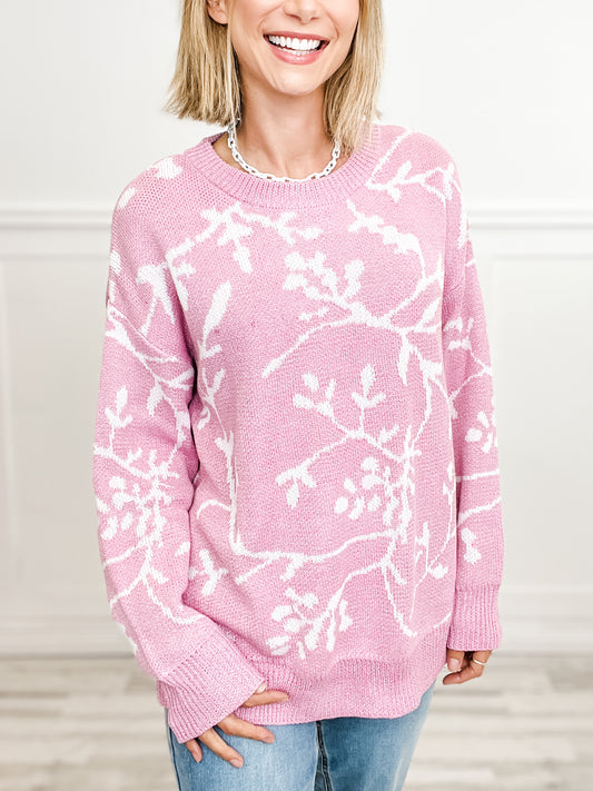 Long Sleeve Floral Print Knit Sweater