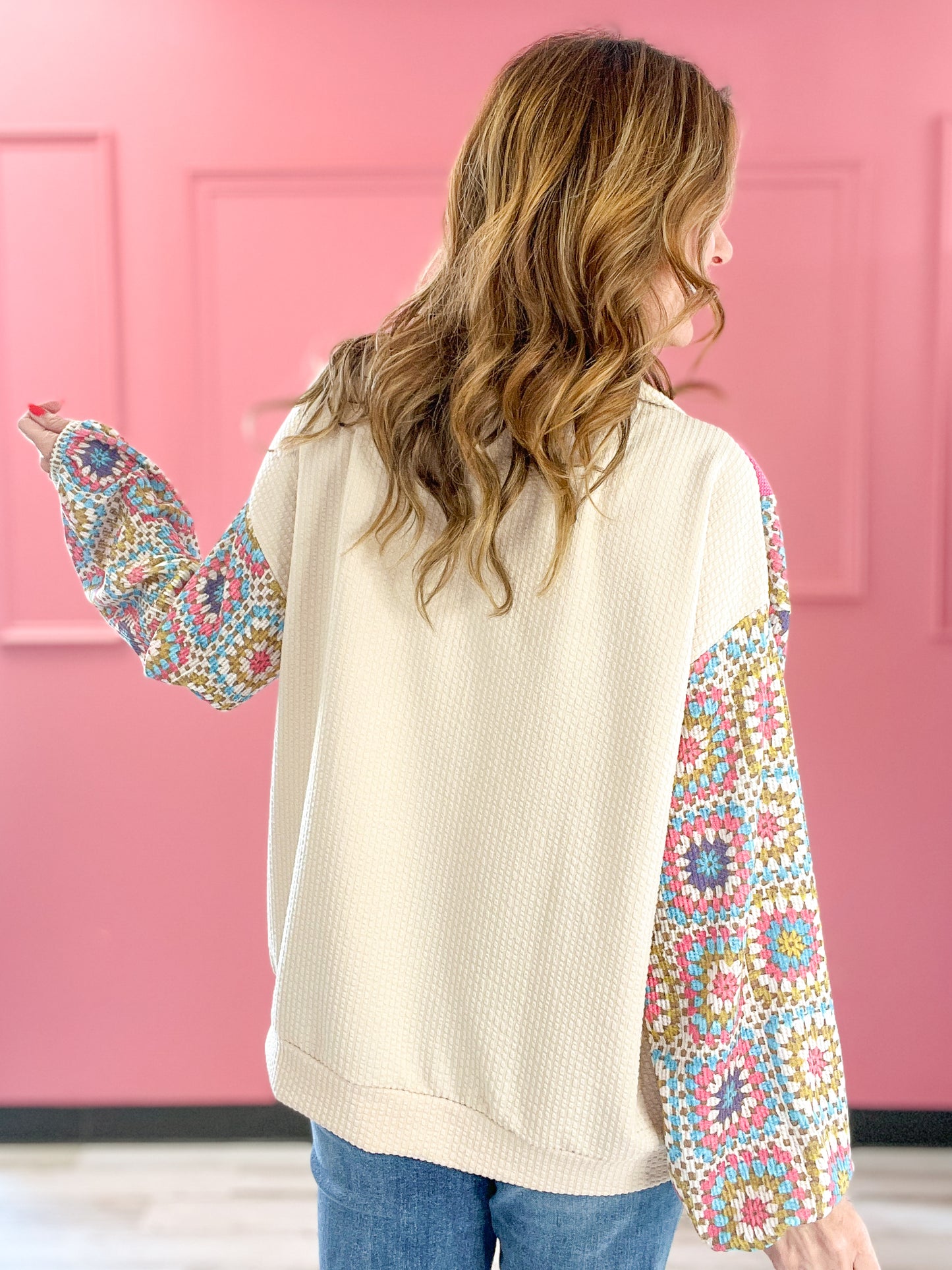 FANCY JACQUARD KNIT AZTEC HACCI TOP