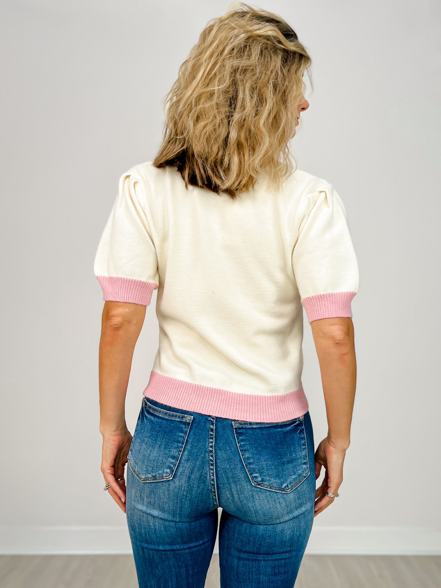 Glitter Peppermints on Puff Sleeve Knit Top