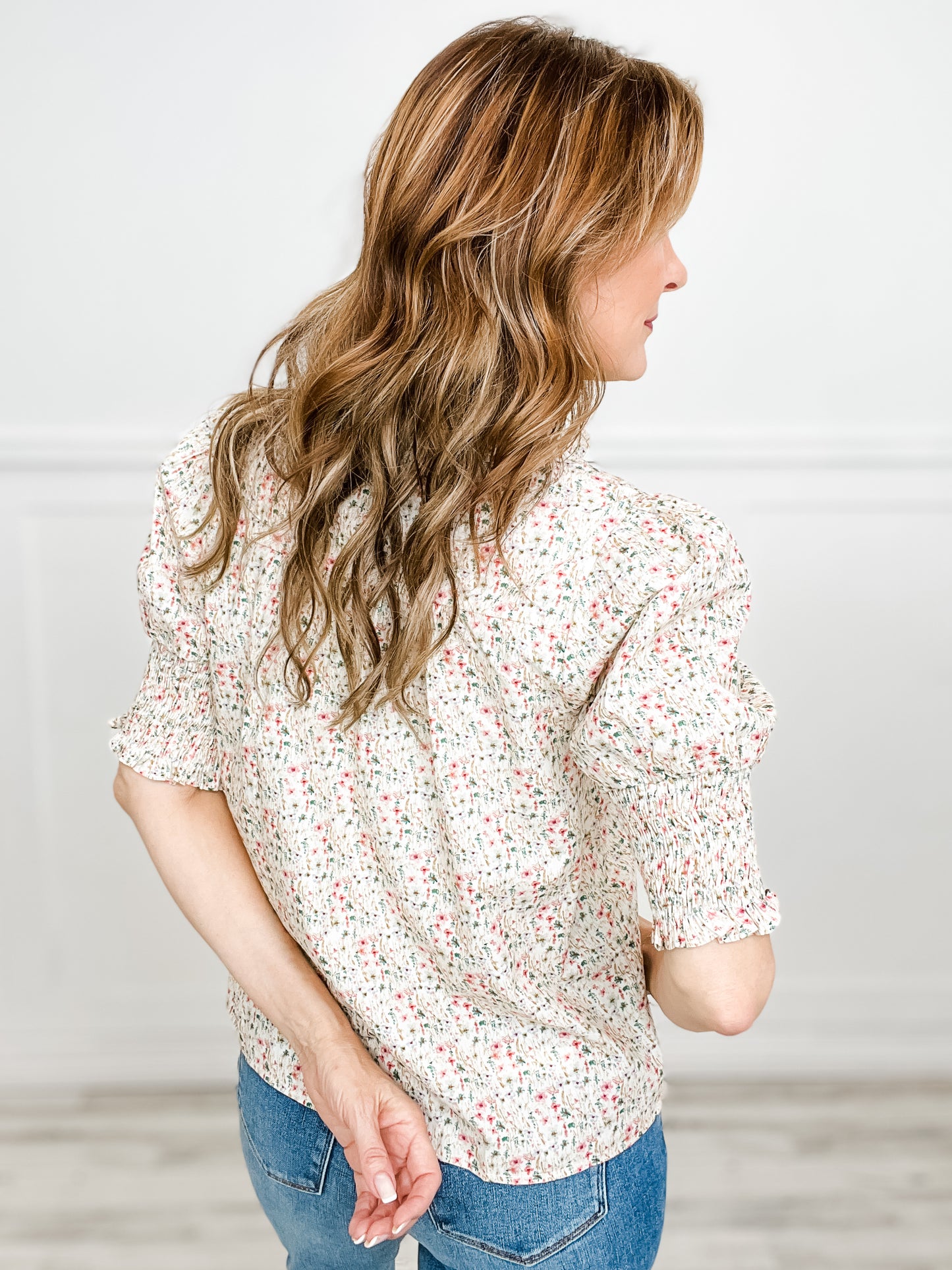 Cotton Floral Ruffle Collar Button-Down Shirt