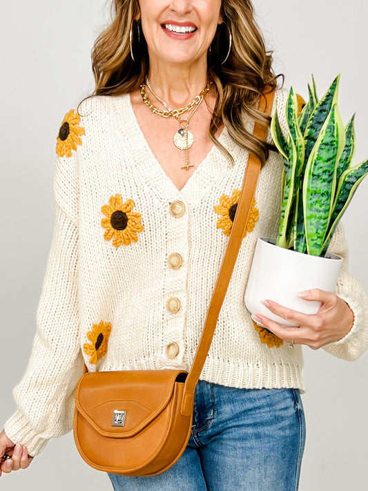 Sunflower Embroidered V Neck Cardigan