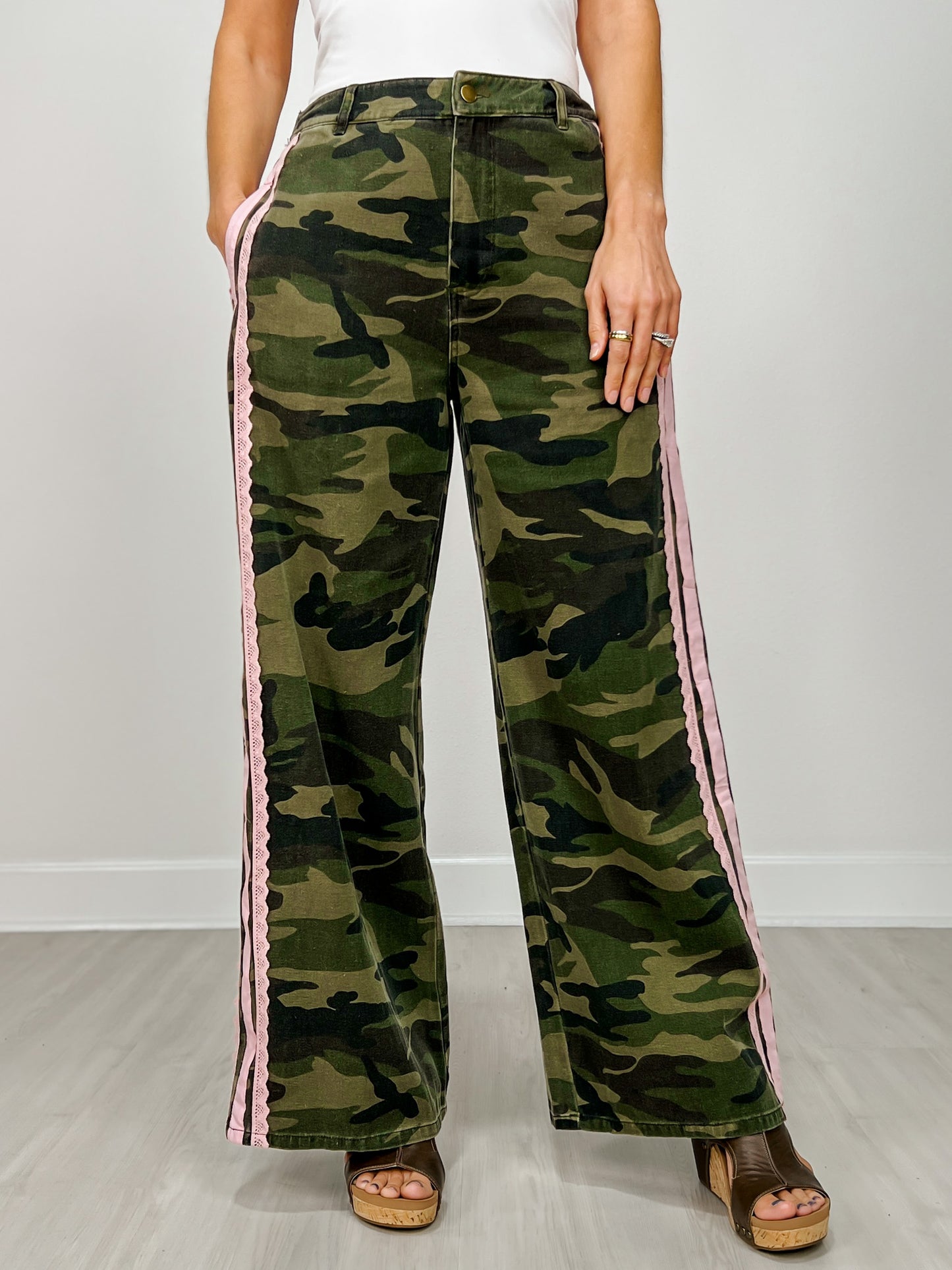 Washed Camo Printed Cotton Pants