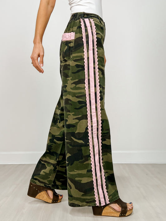Washed Camo Printed Cotton Pants